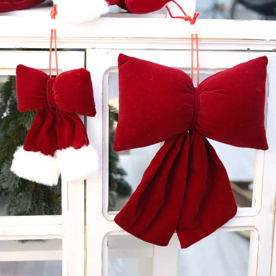 Christmas decoration red velvet bow Christmas tree burgundy pendant three-dimensional large decorative bow