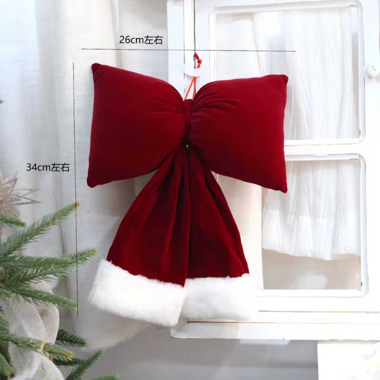Christmas decoration red velvet bow Christmas tree burgundy pendant three-dimensional large decorative bow