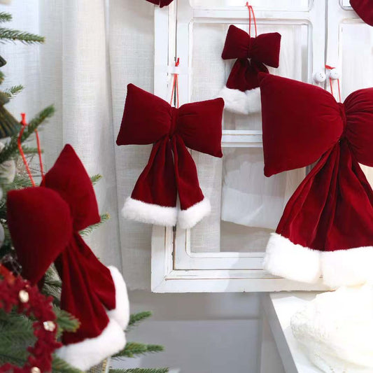 Christmas decoration red velvet bow Christmas tree burgundy pendant three-dimensional large decorative bow