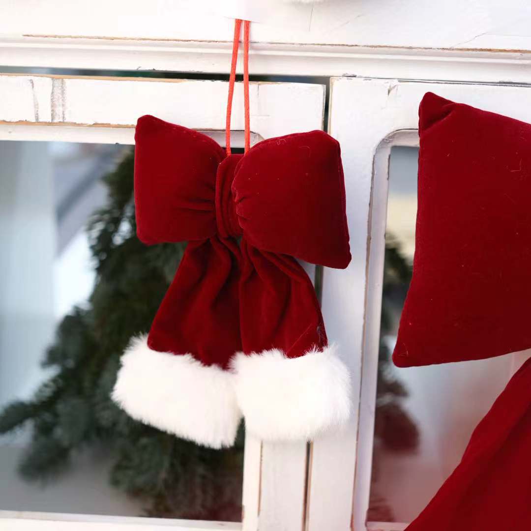 Christmas decoration red velvet bow Christmas tree burgundy pendant three-dimensional large decorative bow