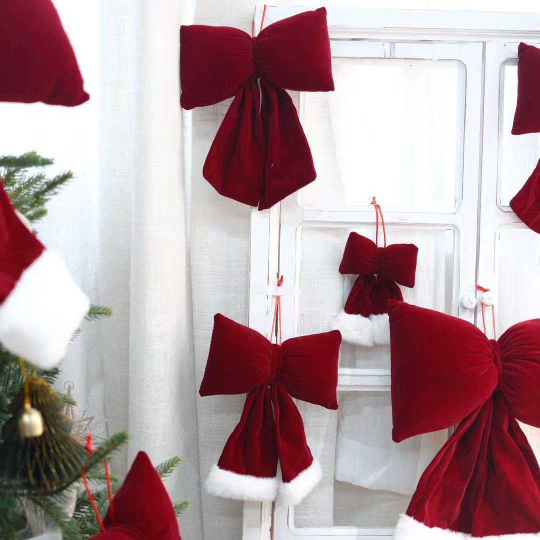 Christmas decoration red velvet bow Christmas tree burgundy pendant three-dimensional large decorative bow